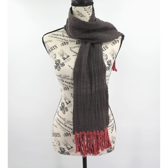 LemLem Scarf Womens Brown Gauzy Fringe Liya Kebede Artisan Woven Boho Lagenlook - Picture 1 of 10